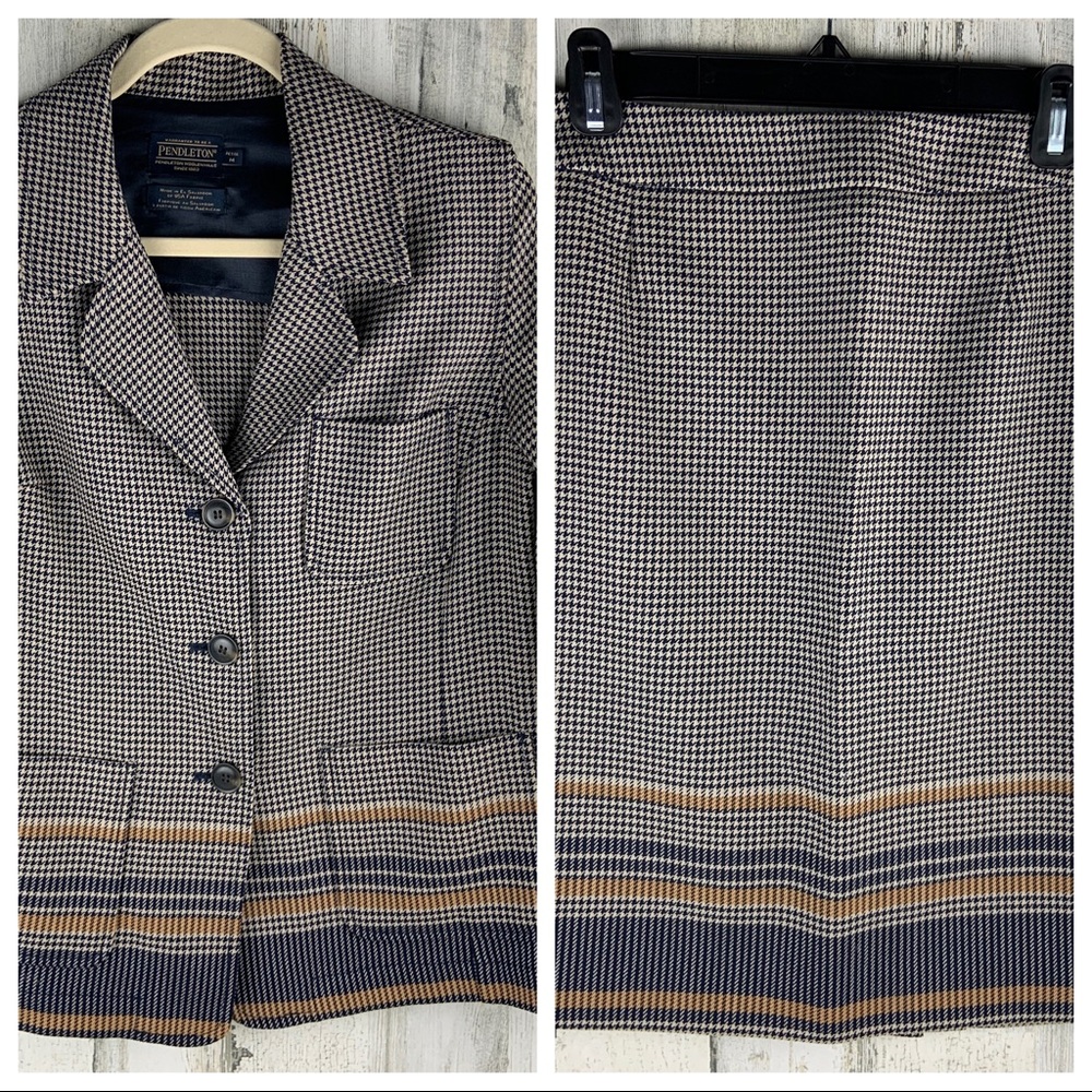 PENDLETON Navy/Tan Wool Houndstooth Suit Medium Petite and 12 Petite